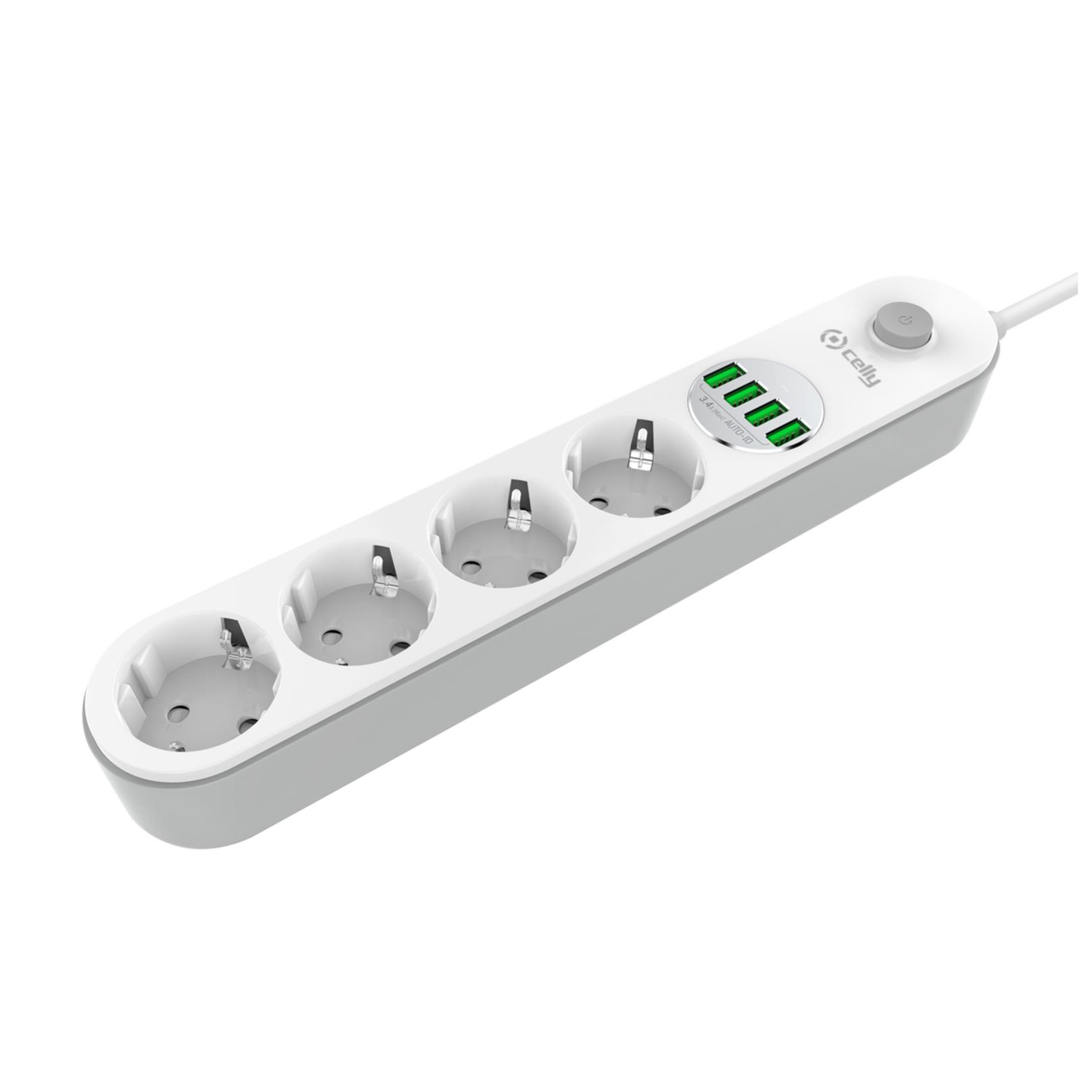 CELLY SW POWERSTRIP 4USB+4EU PLUG WHITE SWPWSTRIPUSBWH