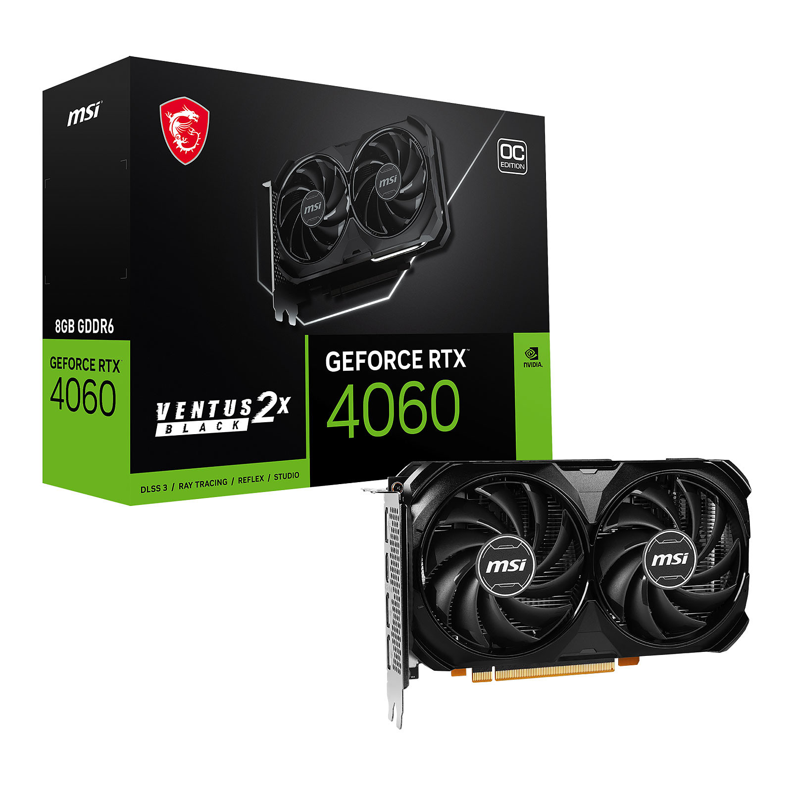 MSI VGA GEFORCE RTX 4060, RTX 4060 VENTUS 2X BLACK 8G OC, 8GB GDDR6, DP*3/HDMI, ATX, DUAL FAN, DLSS 3 RTX 4060 VENTUS 2X BLACK 8G OC