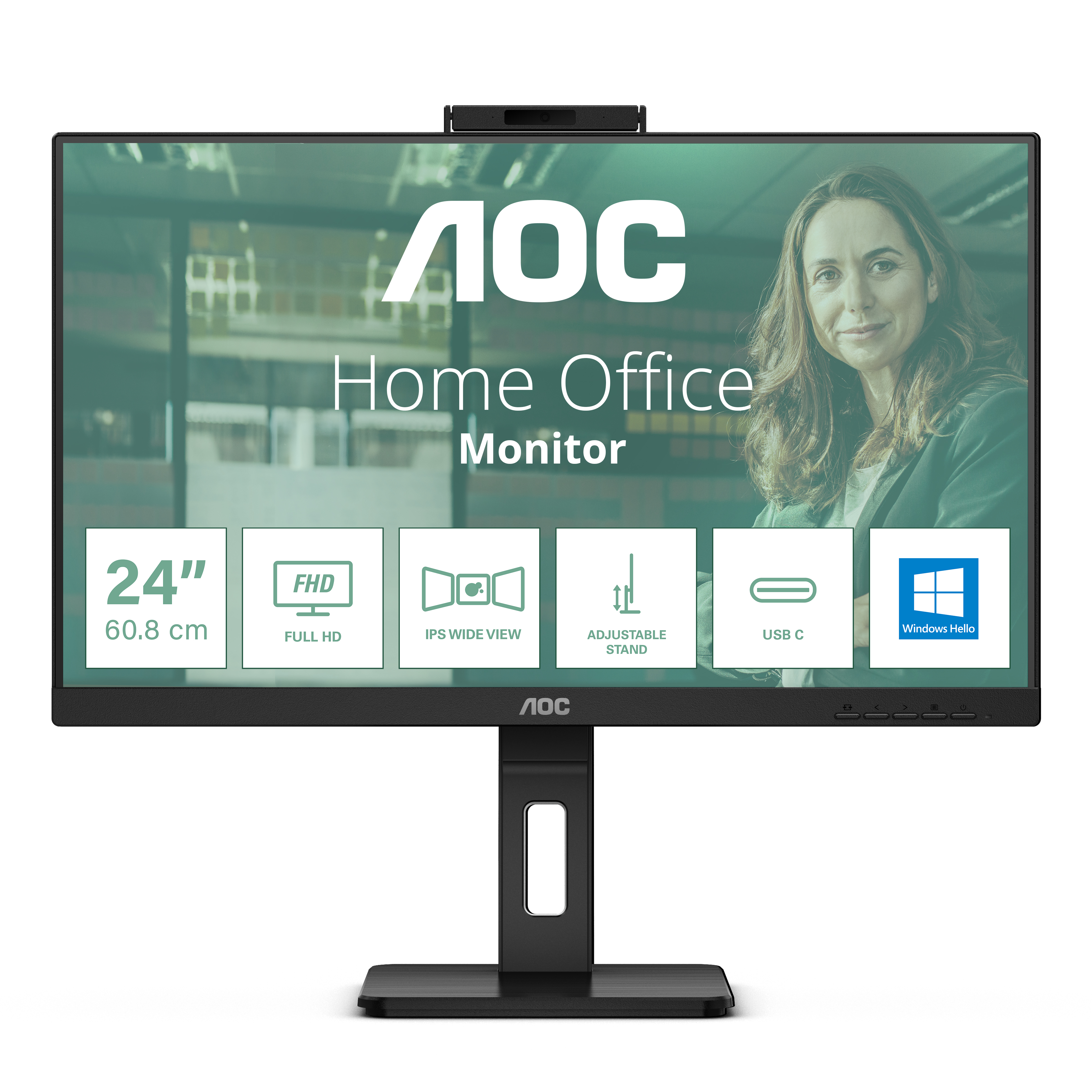 AOC MONITOR 23,8 LED IPS FHD 16:9 4MS 300 CDM, WEBCAM, USB-C, PIVOT, DP/HDMI, MULTIMEDIALE 24P3CW