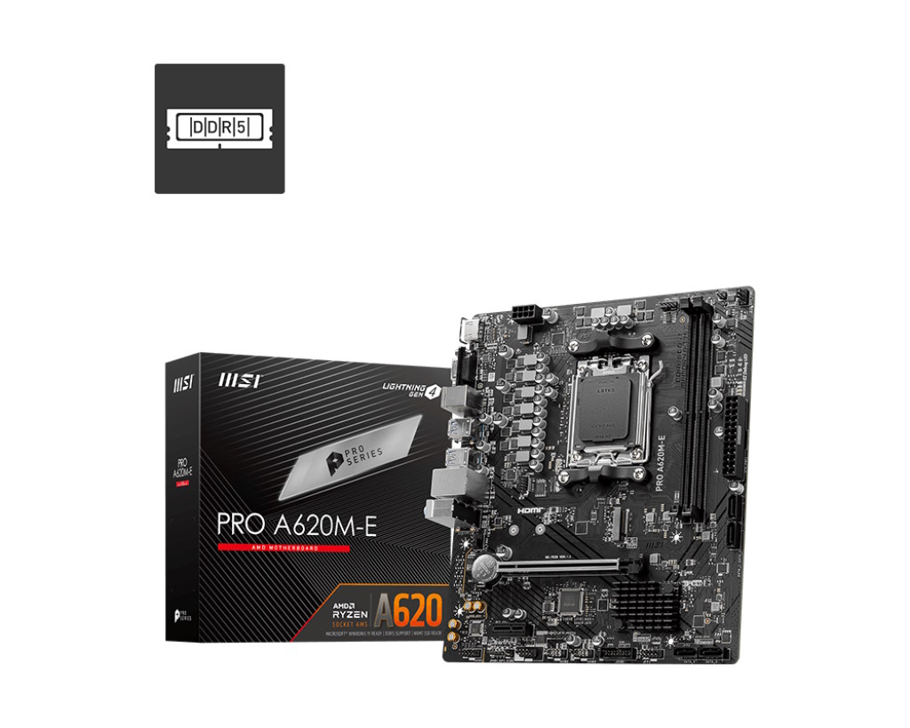 MSI MB AMD A620, A620M-E PRO AM5 2DDR5,1PCI-Ex16,1PCI-Ex1,1M.2,4SATA3,6USB PRO A620M-E