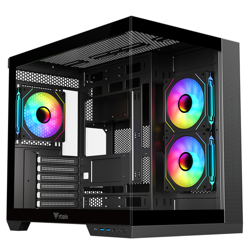 ITEK CASE DARK CAVE DS, GAMING TOWER, ATX, 3X12CM ARGB FAN, 2XUSB3, TYPE-C, SIDE FRONT PANEL TEMP ITGCADCDSB