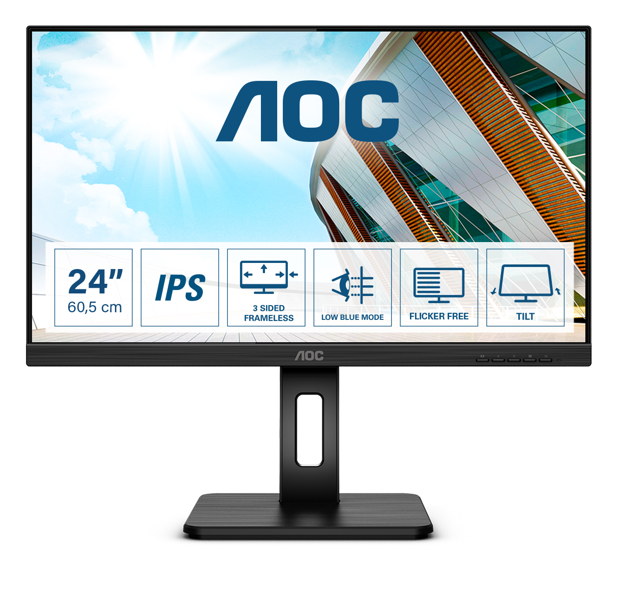 AOC MONITOR 23,8 LED IPS 16:9 FHD 4MS 250 CDM, PIVOT, VGA/DVI/DP/HDMI, MULTIMEDIALE 24P2Q