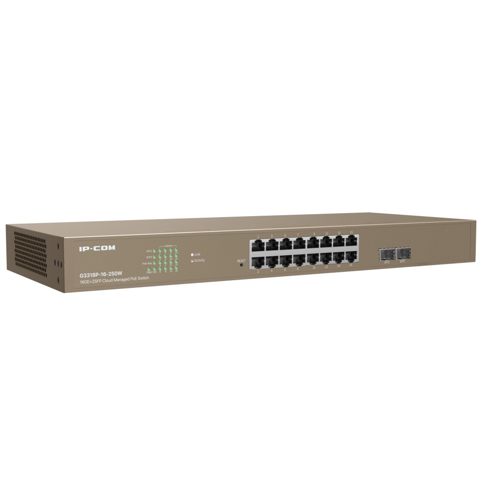 IP-COM SWITCH 16GE+2SFP CLOUD MANAGED POE G3318P-16-250W