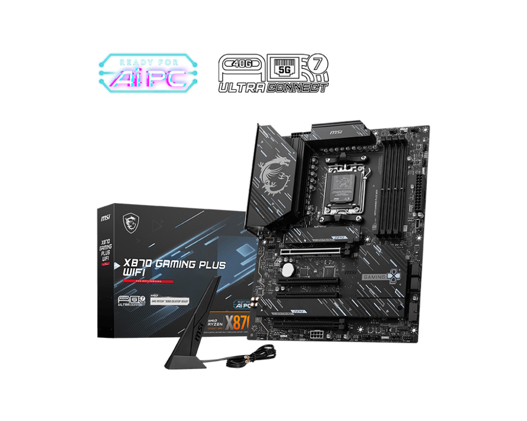 MSI MB AMD X870 GAMING PLUS WIFI, X870, AM5,4DDR5,4PCI-Ex16,3M.2,4SATA3,1USB4,1USB3.2 Gen2x2,3USB3.2 911-7E47-005