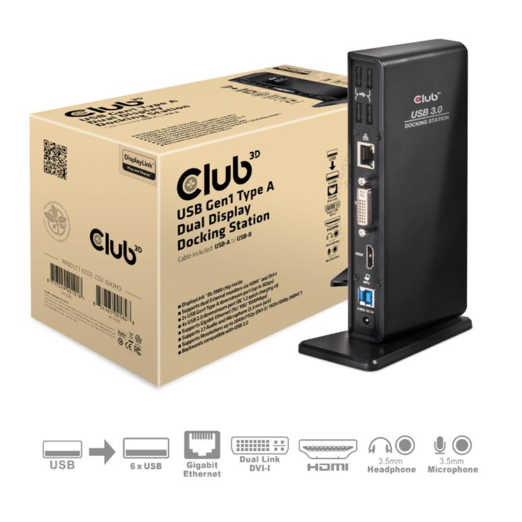 CLUB3D USB-A 3.1 DUALDISPLAY 1200P DOCKING CSV-3242HD