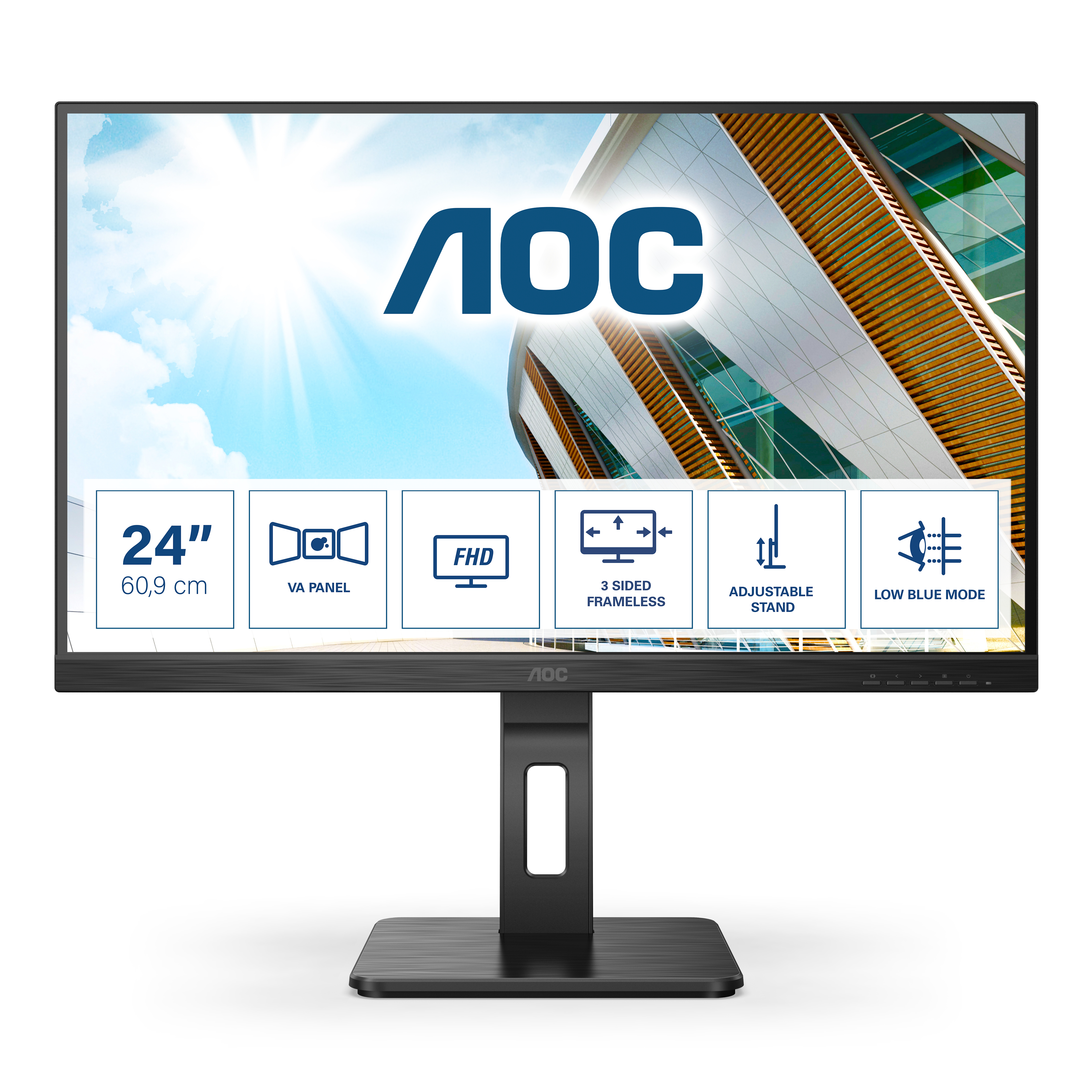 AOC MONITOR 23,8 LED VA FHD 16:9 4MS 250 CDM, PIVOT, VGA/DVI/DP/HDMI, MULTIMEDIALE 24P2QM