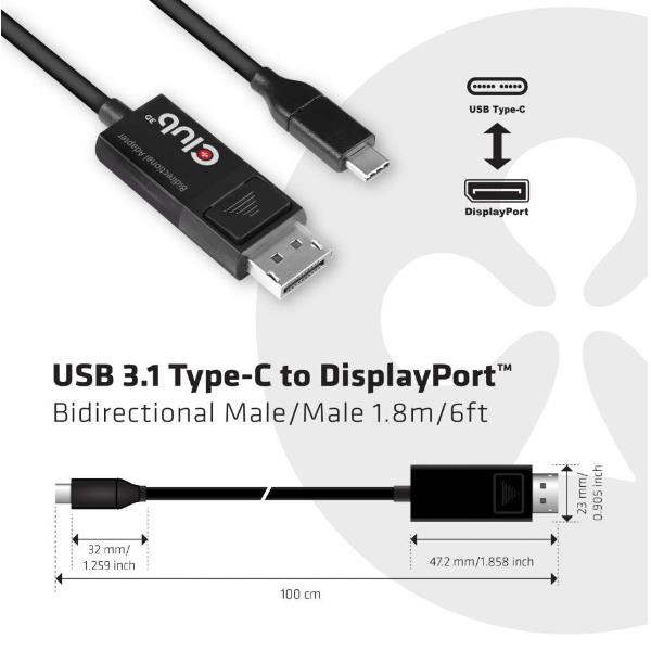 CLUB3D USB-C TO DP 1.4HDR 1.8M CABLE CAC-1557