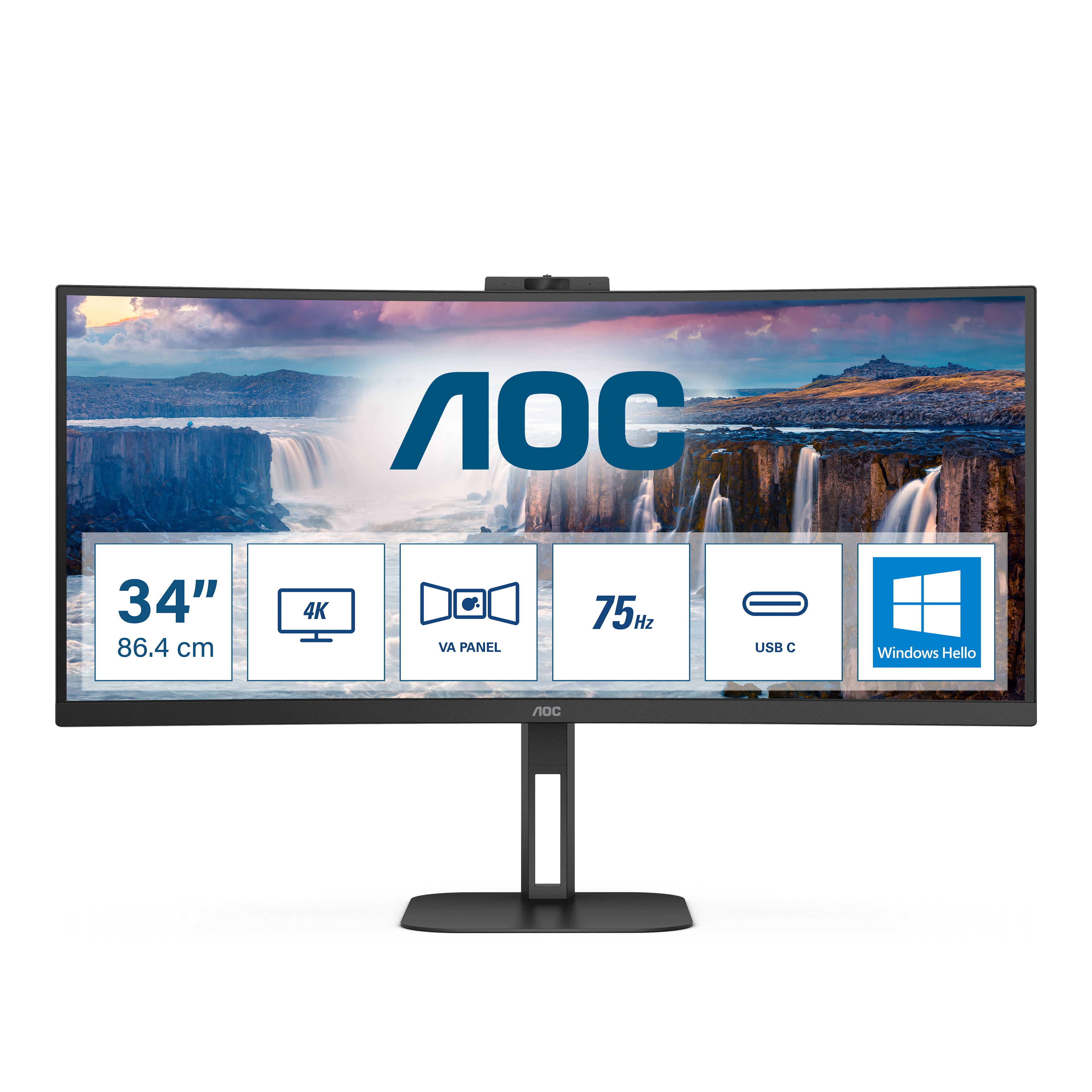 AOC MONITOR CURVO 34 LED VA WQHD 21:9 4MS 300 CDM, ALTEZZA, WEBCAM, USB-C, DP/HDMI, MULTIMEDIALE CU34V5CW/BK