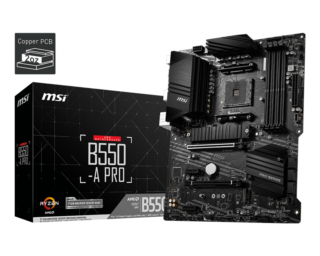 MSI MB AMD B550, B550-A PRO, AM4, 4DDR4 2PCI-E 2M2 6SATA3 B550-A PRO