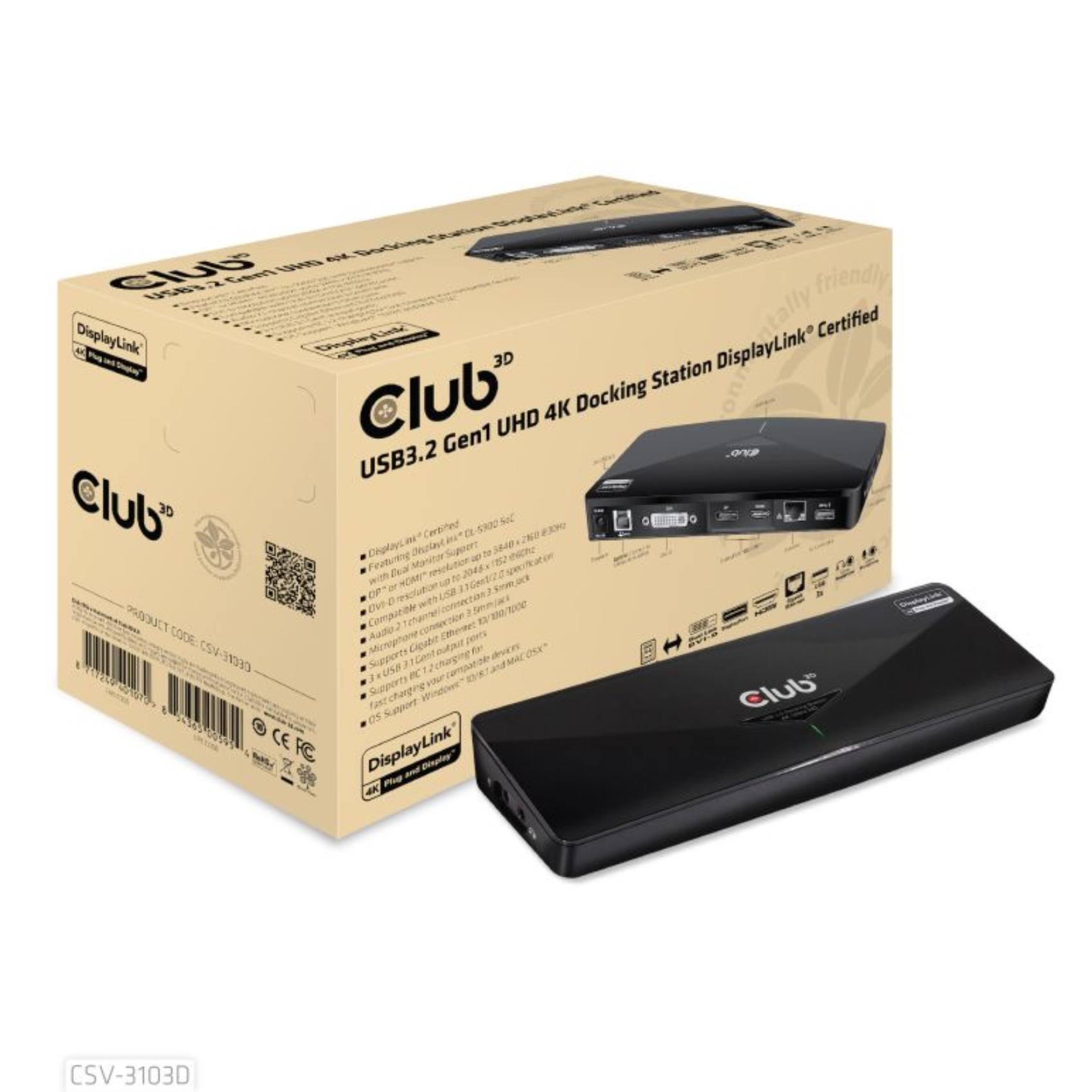 CLUB3D USB 3.1 GEN1 UHD 4K DOCKING STATION CSV-3103D