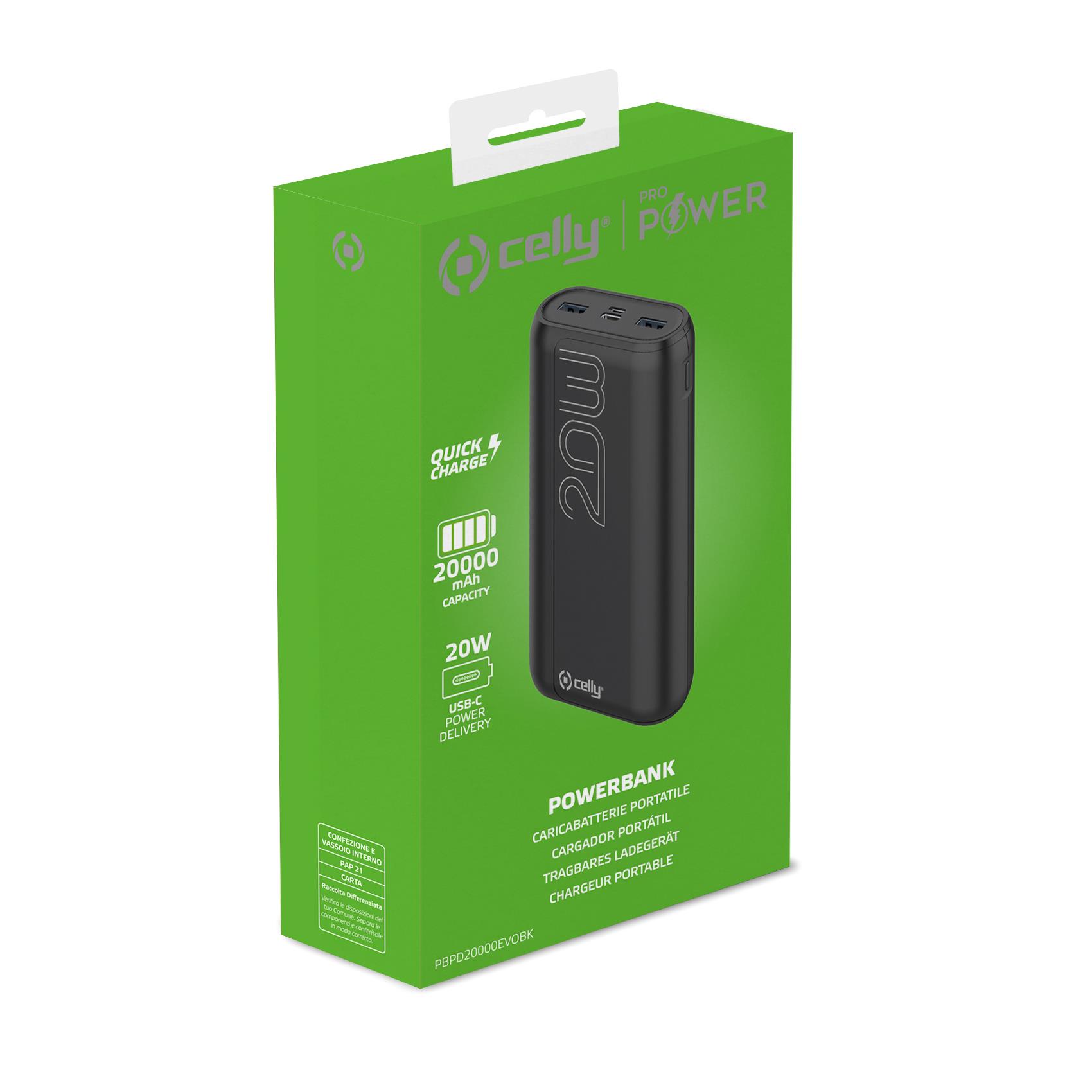 CELLY POWER BANK PD20W 20000 EVO BLACK PBPD20000EVOBK