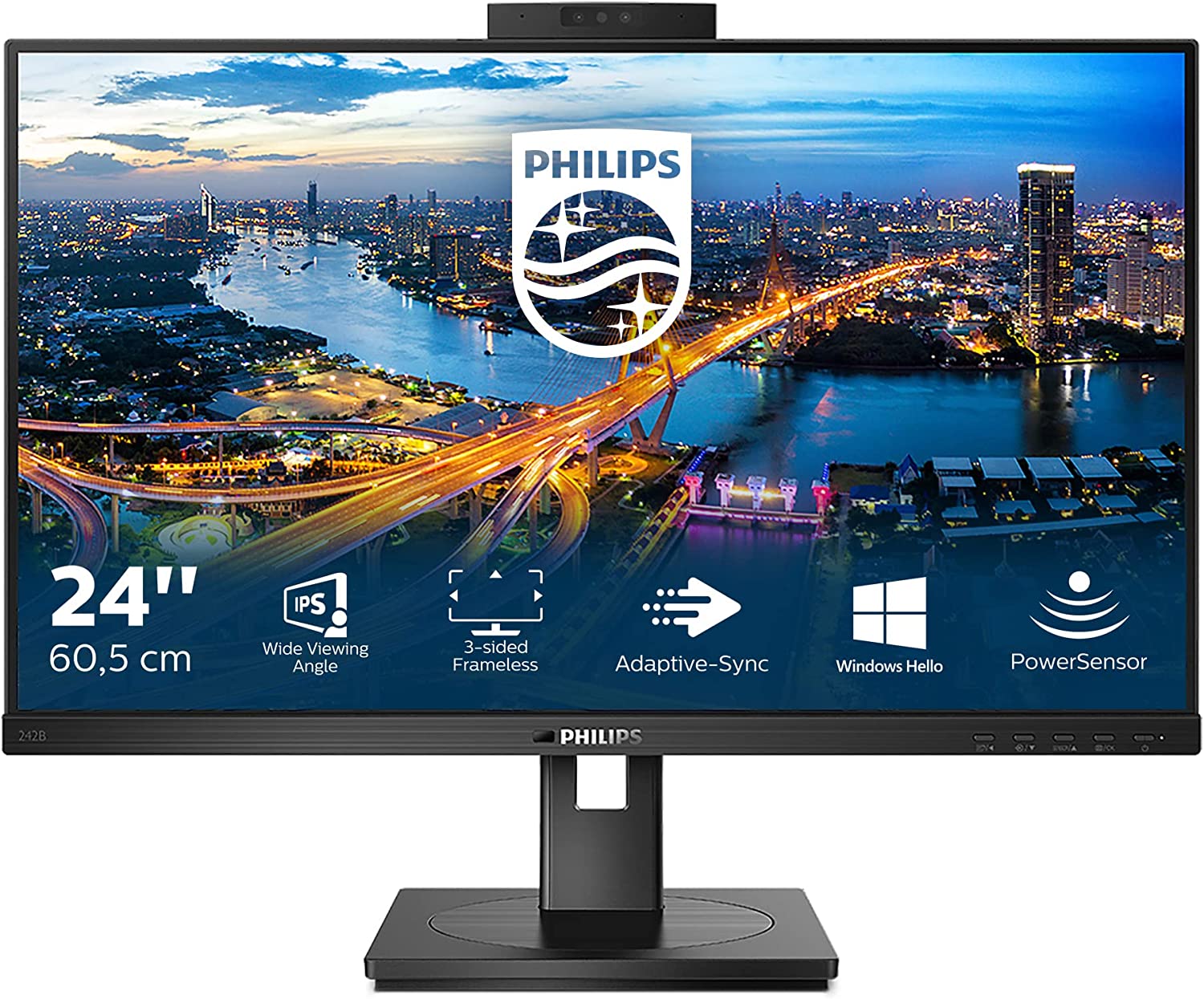 PHILIPS MONITOR 23,8 LED IPS 16:9 FHD 4MS 250 CDM VGA/DVI/DP/HDMI WEBCAM PIVOT MULTIMEDIALE 242B1H