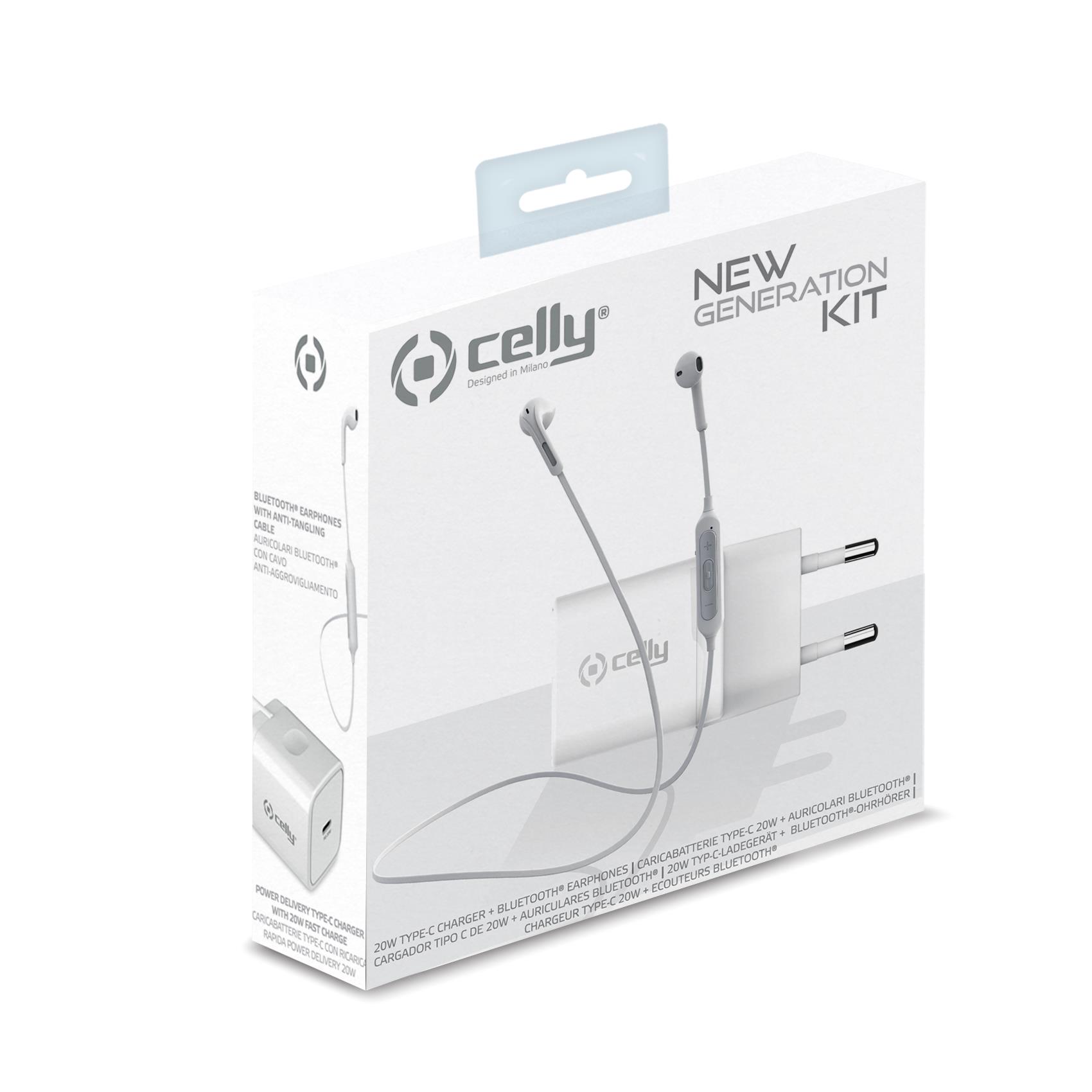 CELLY KIT TRAVEL CHARGER 20W+BHDROP WHITE NEWGENKIT20W