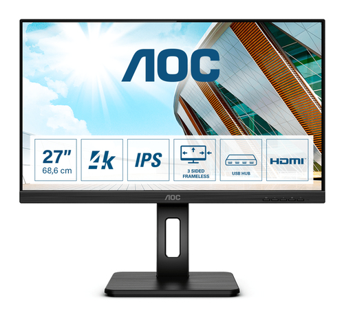 AOC MONITOR 27 LED IPS 4K UHD 16:9 350 CDM, USB-C, DP/HDMI, PIVOT, MULTIMEDIALE U27P2