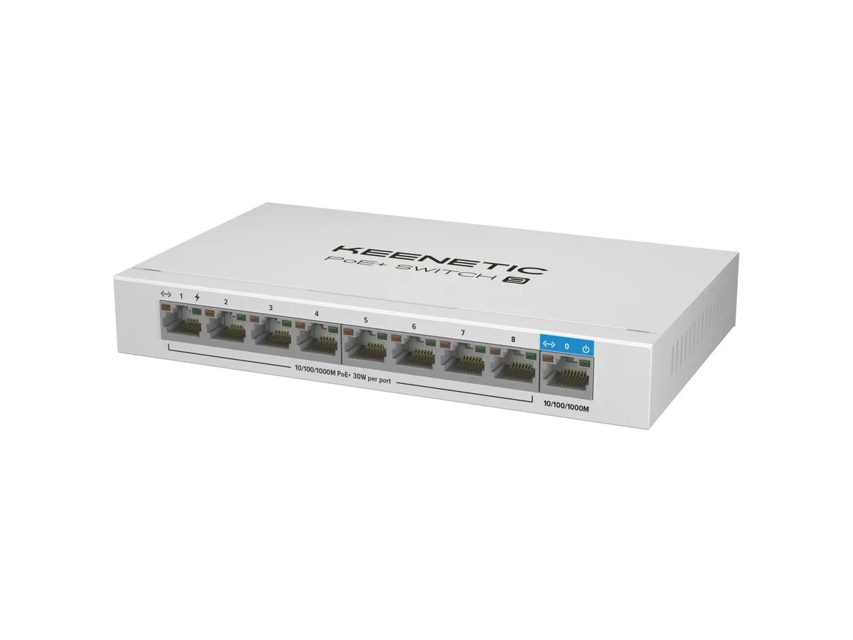 KEENETIC POE+ SWITCH 9 (KN-4710), SWITCH 1 PORTA 1GBPS + 8 PORTE 1 GBPS POE+, POTENZA MASSIMA EROGAB KN-4710-01-EU