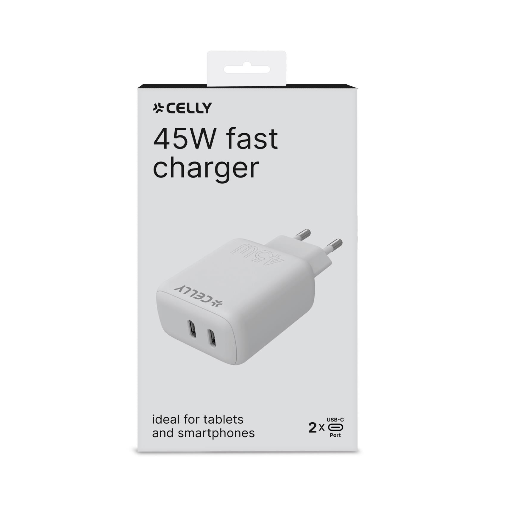 CELLY TRAVEL CHARGER 2 USB-C 45W TC2USBC45WWH