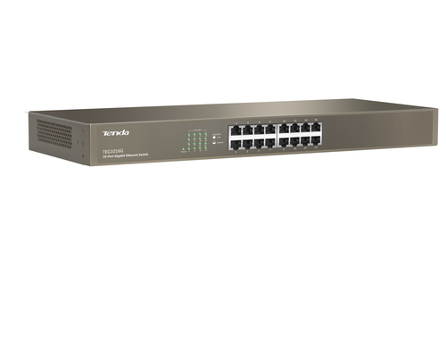 TENDA SWITCH 16 PORTE LAN GIGABIT, IEEE 802.3/U/X/AB, SWITCHING 32GBPS, PROTEZIONE FULMINI 6KV TEG1016G