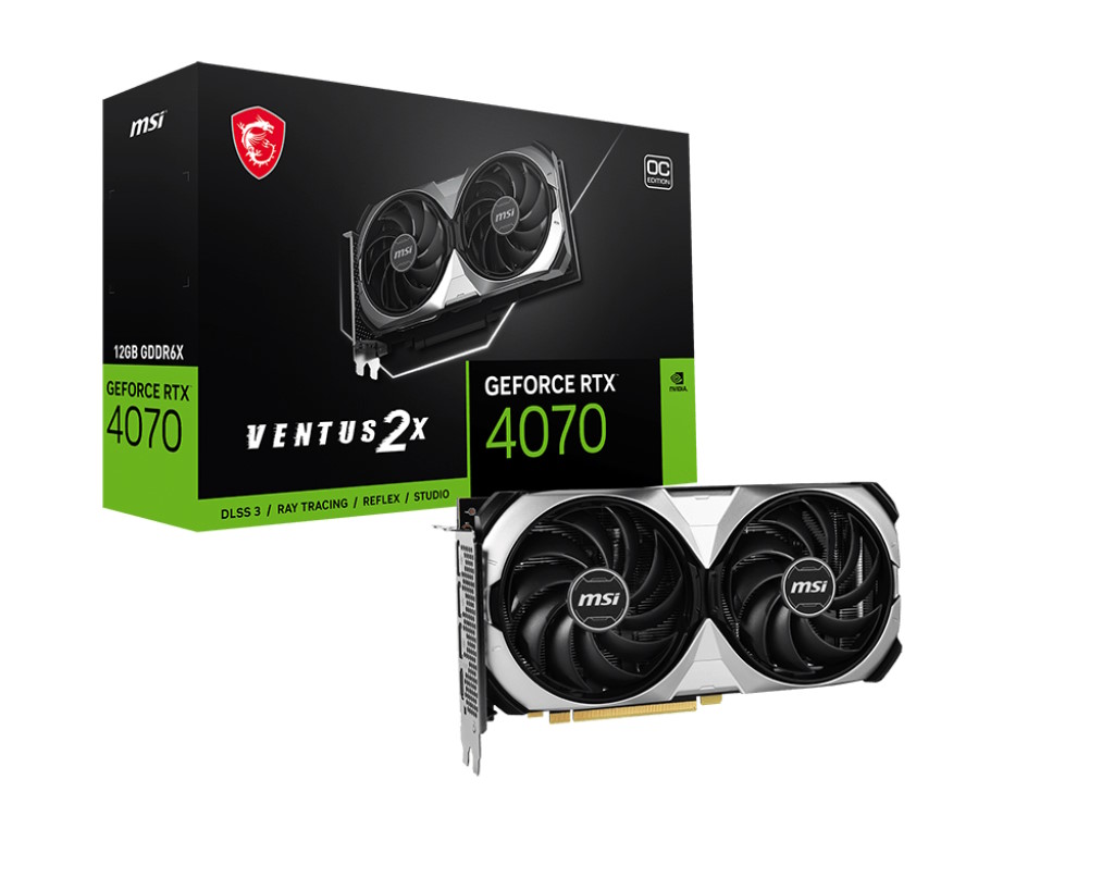 MSI VGA GEFORCE RTX 4070, RTX 4070 VENTUS 2X E 12G OC, 12GB GDDR6X, HDMI/DP*3, ATX, DUAL FAN, DLSS 3 RTX 4070 VENTUS 2X E 12G OC