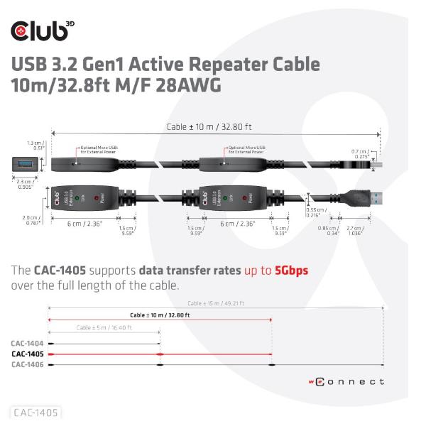 CLUB3D USB-A ACTIVE REPEAT. CABLE 10M CAC-1405