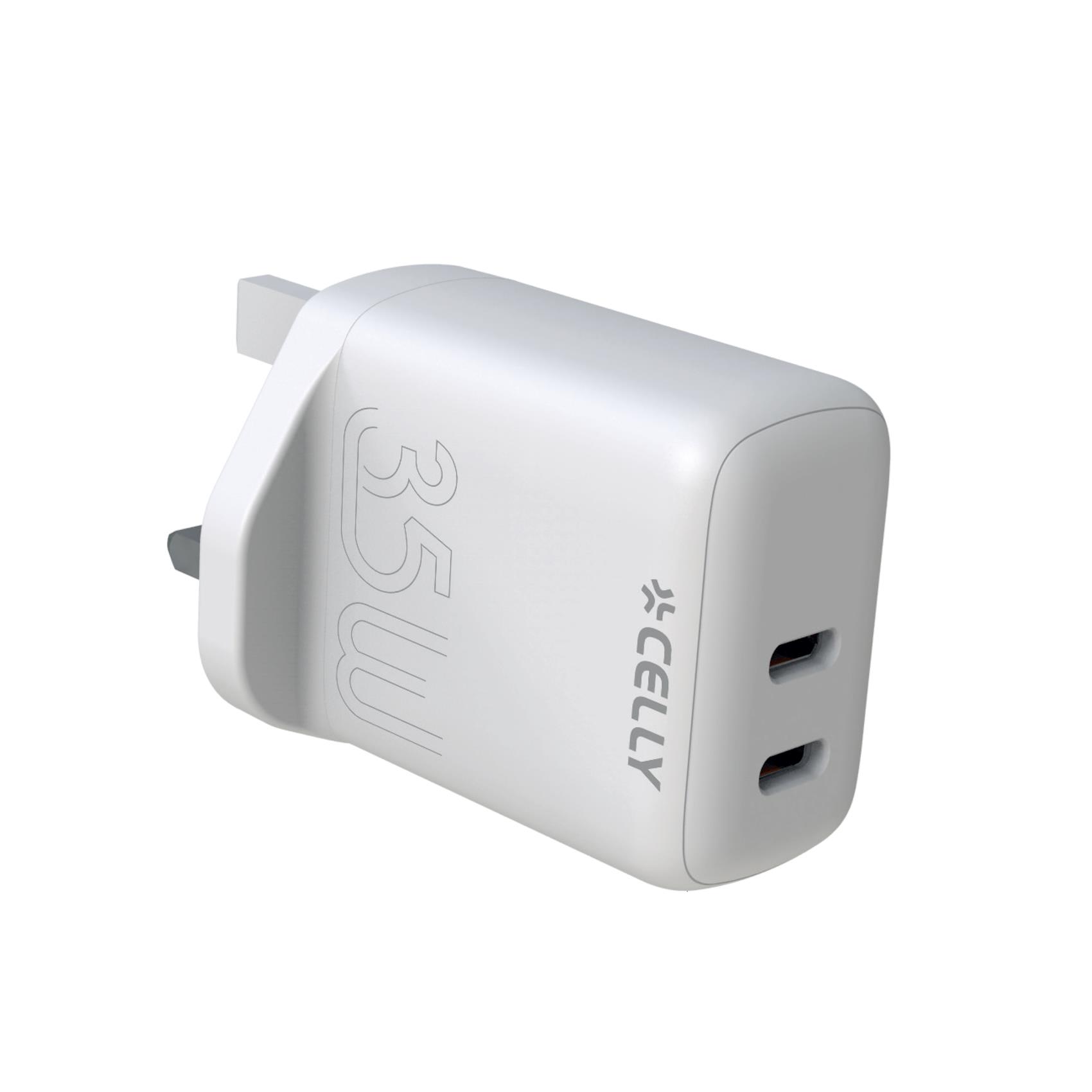 CELLY UK WALL CHARGER 2 USB-C 35W WHITE TC2USBC35WUK