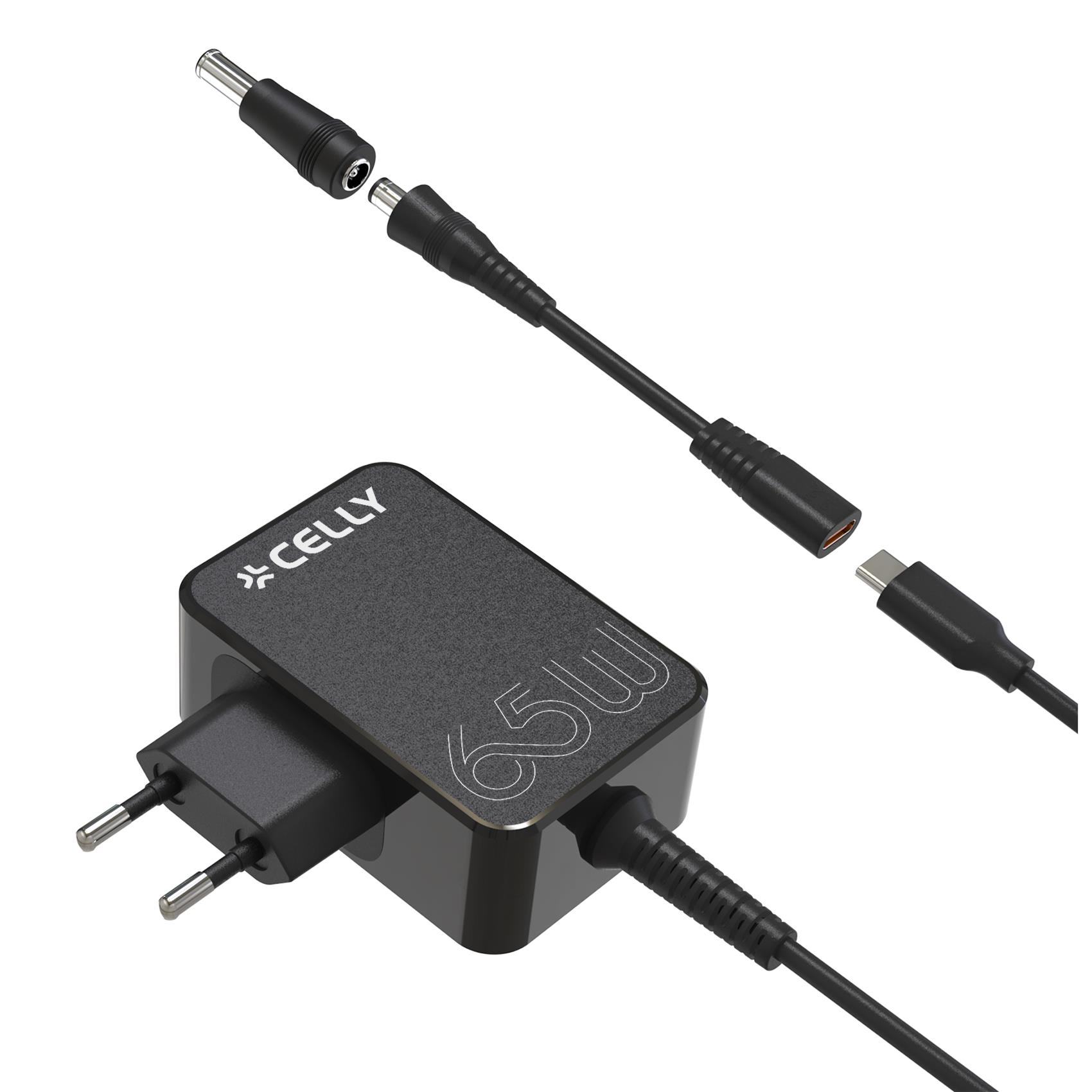 CELLY TC USB-C 65W + ADAPTERS TCTIPS65WBK