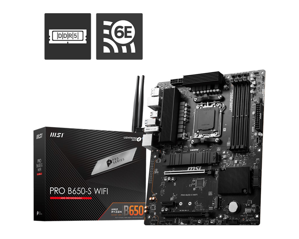 MSI MB AMD B650, PRO B650-S WIFI, AM5, 4DDR5, 2PCI-Ex16, 1PCI-Ex1, 2M.2, 4SATA3 PRO B650-S WIFI