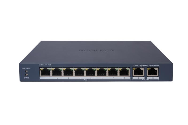 HIKVISION SWITCH L2, SMART MANAGED, 8 GIGABIT RJ45 POE PORTS, 2 GIGABIT RJ45 PORT, 802.3AF/AT, POE P DS-3E1510P-EI/M