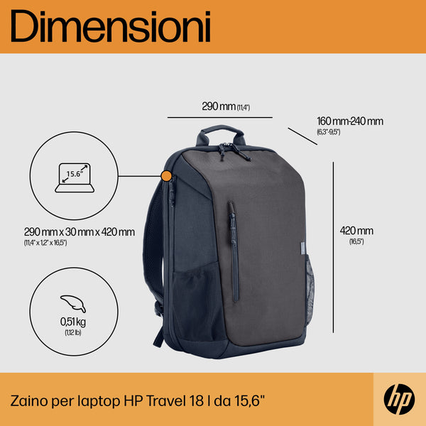 HP Zaino per laptop da 15,6" Travel 18 litri Iron Grey