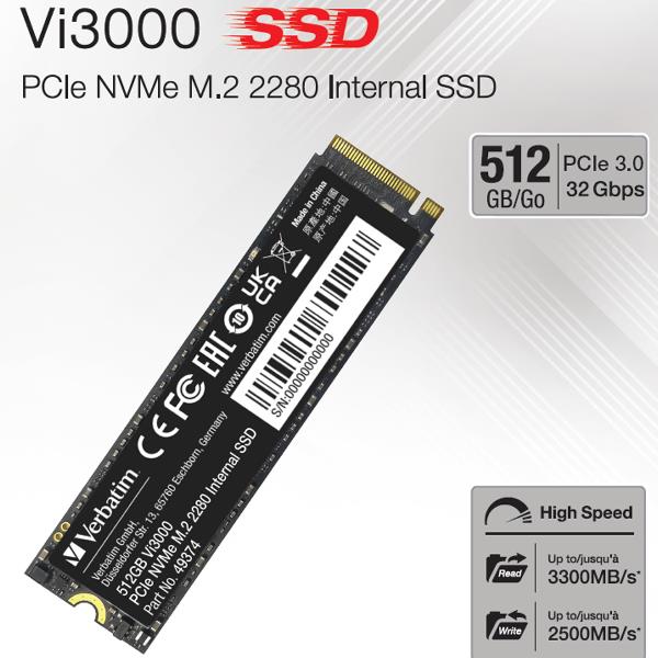 Verbatim VERBATIM VI3000 PCIE NVME M.2 SSD 512GB 49374