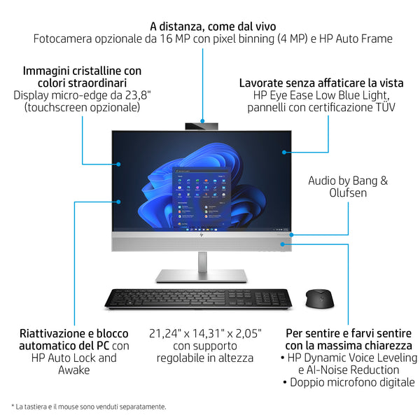 HP EliteOne 840 G9 Intel® Core™ i7 i7-14700 60,5 cm (23.8") 1920 x 1080 Pixel PC All-in-one 32 GB DDR5-SDRAM 1 TB SSD Windows 11 Pro Wi-Fi 6E (802.11ax) Argento