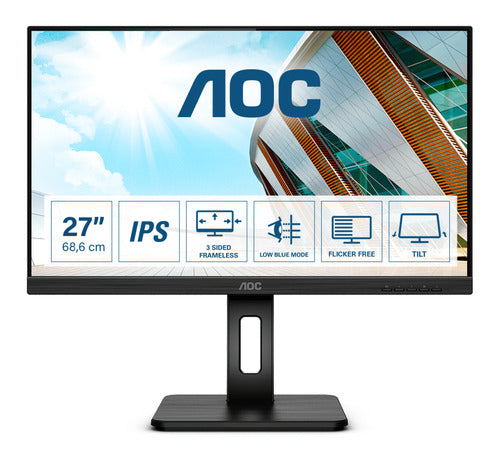 AOC MONITOR 27 LED IPS 16:9 FHD 250 CDM, PIVOT, VGA/DVI/HDMI, USB-C, MULTIMEDIALE 27P2Q
