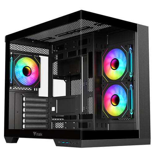 ITEK CASE DARK CAVE CURVED, GAMING TOWER, ATX, 4X12CM  ARGB FAN, 2XUSB3, TYPE-C, CURVED TEMP GLASS S ITGCADCCB