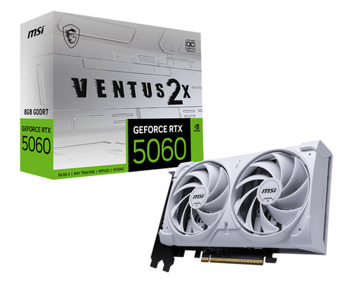 MSI VGA GEFORCE RTX 5060, RTX 5060 8G VENTUS 2X OC WHITE, 8GB GDDR7, HDMI/DP*3, ATX, DUAL FAN, OC, B RTX 5060 8G VENTUS 2X OC WHITE