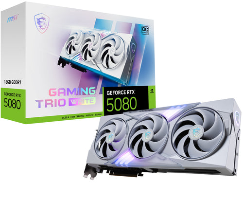MSI VGA GEFORCE RTX 5080, RTX 5080 16G GAMING TRIO OC WHITE, 16GB GDDR7, DP*3/HDMI, ATX, TRI FROZR 4 RTX 5080 16G GAMING TRIO OC WHITE