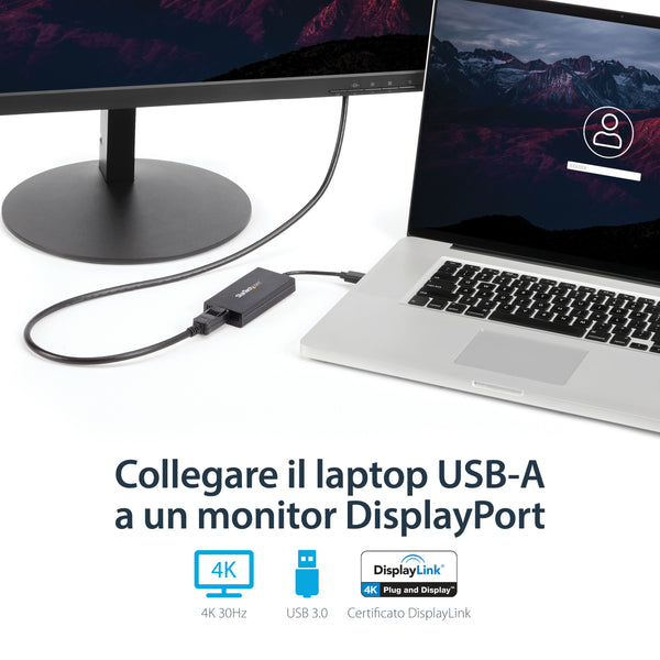 StarTech.com Adattatore da USB 3.0 a DisplaPort - 4K 30Hz Ultra HD - Certificato DisplayLink - Convertitore da USB Type-A a DP per monitor - Scheda Video e Grafica Esterna - Mac e Windows