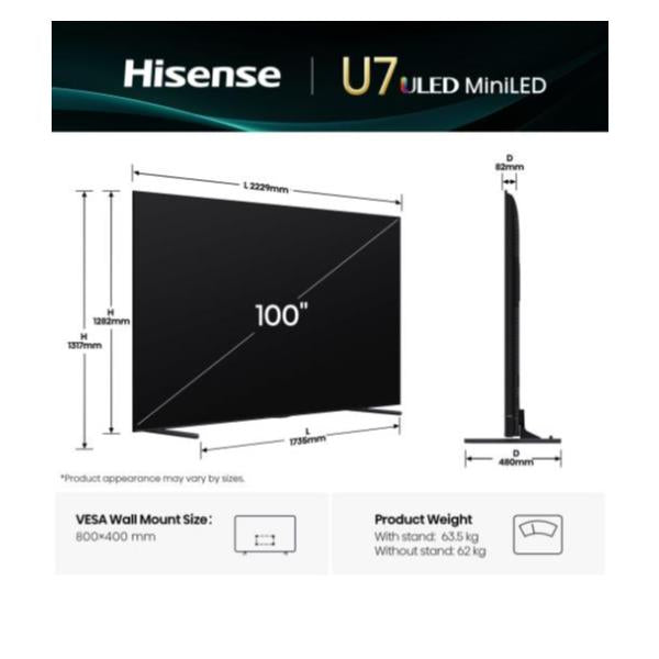 HISENSE 100 U7Q MINI LED 4K UHD SMART 165HZ 100U7Q