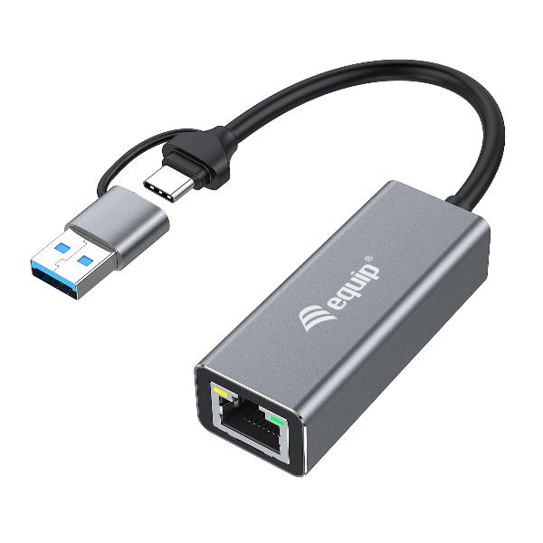 Equip Adattatore di rete da USB-C a 2,5 Gigabit Ethernet (USB-C+A)