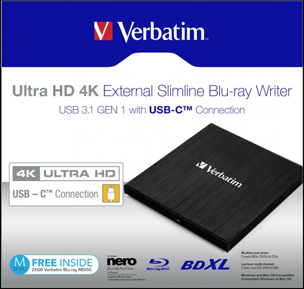 VERBATIM MOBILE BLU-RAY RE-WRITER TYPE.C 4K 43888
