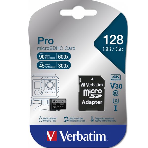 VERBATIM MICRO SDHC-128GB-CLASS 10+ADAT. 47044