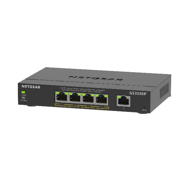 NETGEAR 5-Port Gigabit Ethernet PoE+ Plus Switch (GS305EP) Gestito L2/L3 Gigabit Ethernet (10/100/1000) Supporto Power over Ethernet (PoE) Nero