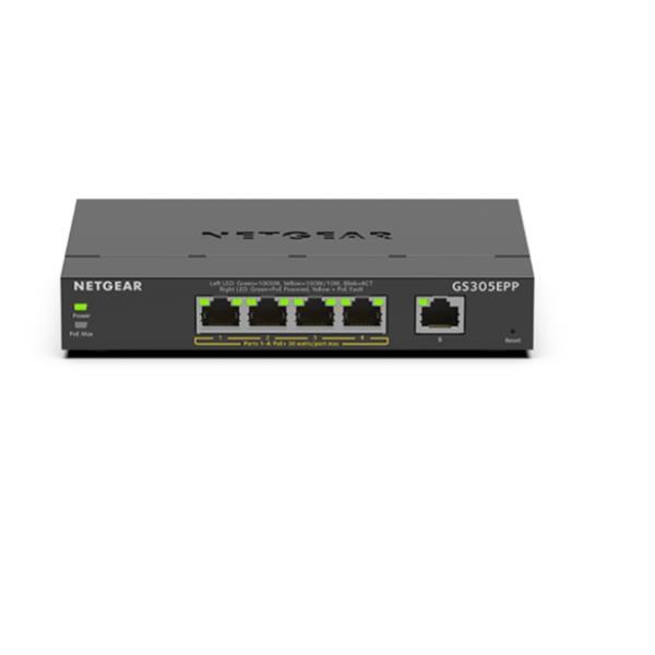 NETGEAR 5-Port Gigabit Ethernet High-Power PoE+ Plus Switch (GS305EPP) Gestito L2/L3 Gigabit Ethernet (10/100/1000) Supporto Power over Ethernet (PoE) Nero