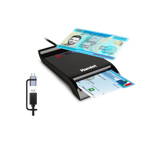 HAMLET LETTORE USB-A + USB-C DI SMART CARD HUSCR-NFCX