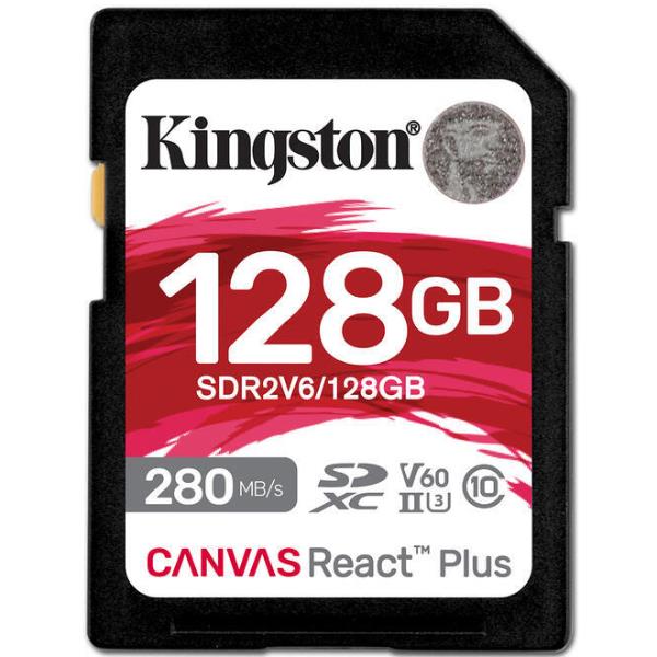 Kingston Technology 128GB Canvas React Plus SDXC UHS-II 280R/100W U3 V60 for Full HD/4K