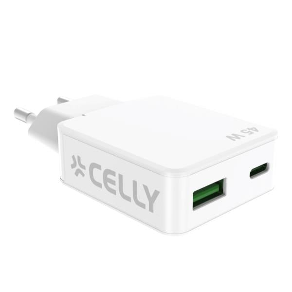 Celly SLIMTC1C1A45WWH Caricabatterie per dispositivi mobili Computer portatile, Smartphone, Tablet Bianco AC Ricarica rapida Interno
