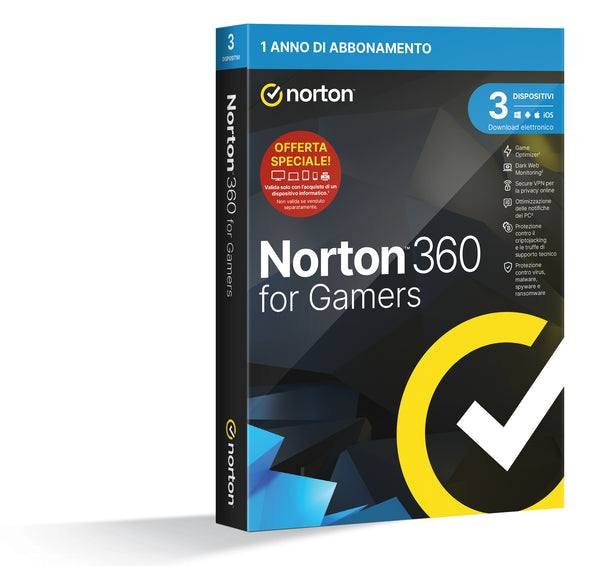 Norton 360 for Gamers 2024 | Antivirus per 3 Dispositivi | Licenza di 1 anno | PC, Mac, tablet e smartphone